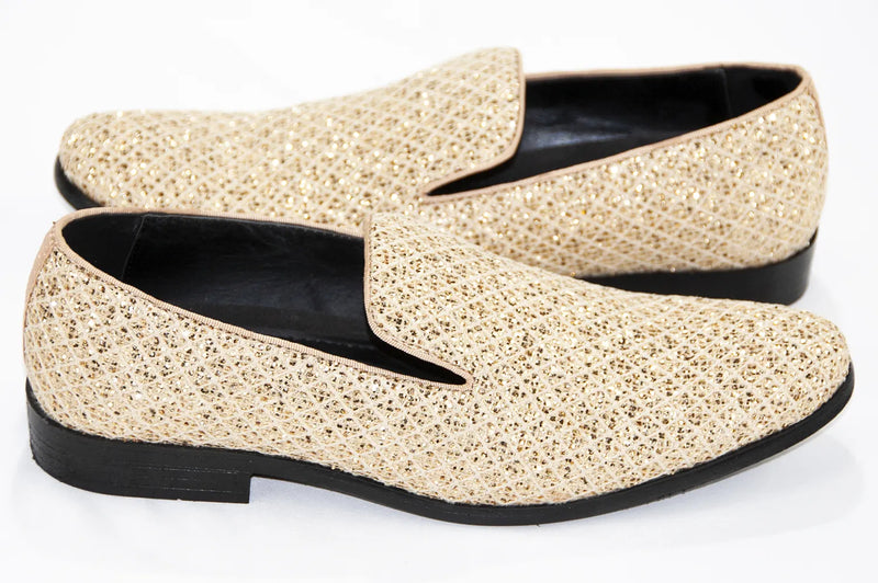 Gold Glitter Pattern Smoking Loafers