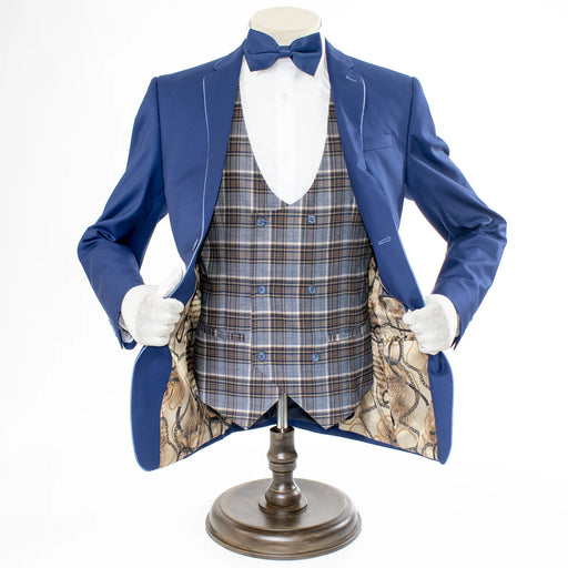 Navy Plaid 3-Piece Slim-Fit Tuxedo