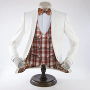 White With Rust Plaid 3-Piece Slim-Fit Tuxedo