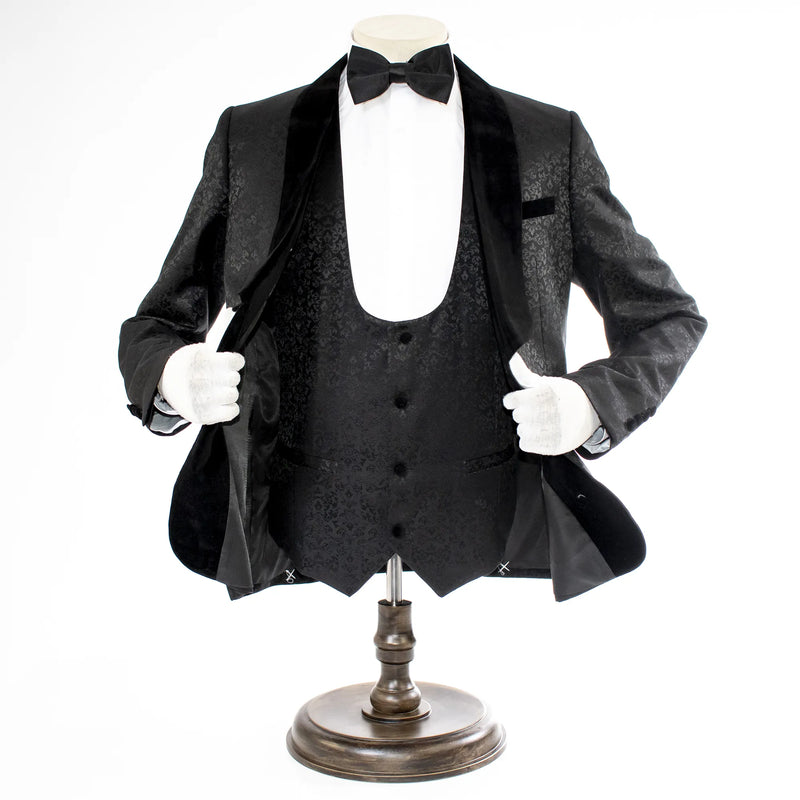 Men's Black Slim-Fit 3-Piece Velvet Tuxedo