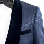 Men's Navy Blue Slim-Fit 3-Piece Velvet Tuxedo