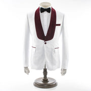 Men's White And Burgundy Slim-Fit 3-Piece Velvet Tuxedo