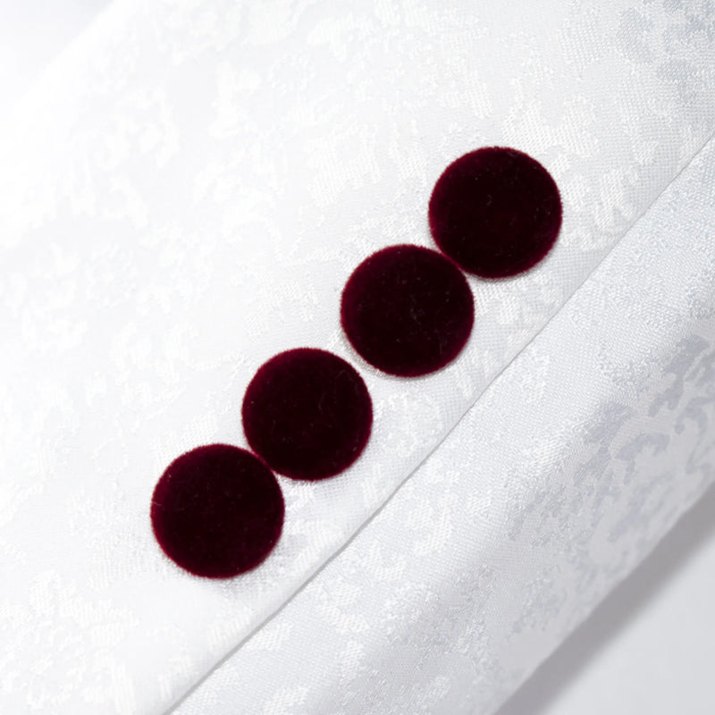Men's White And Burgundy Slim-Fit 3-Piece Velvet Tuxedo