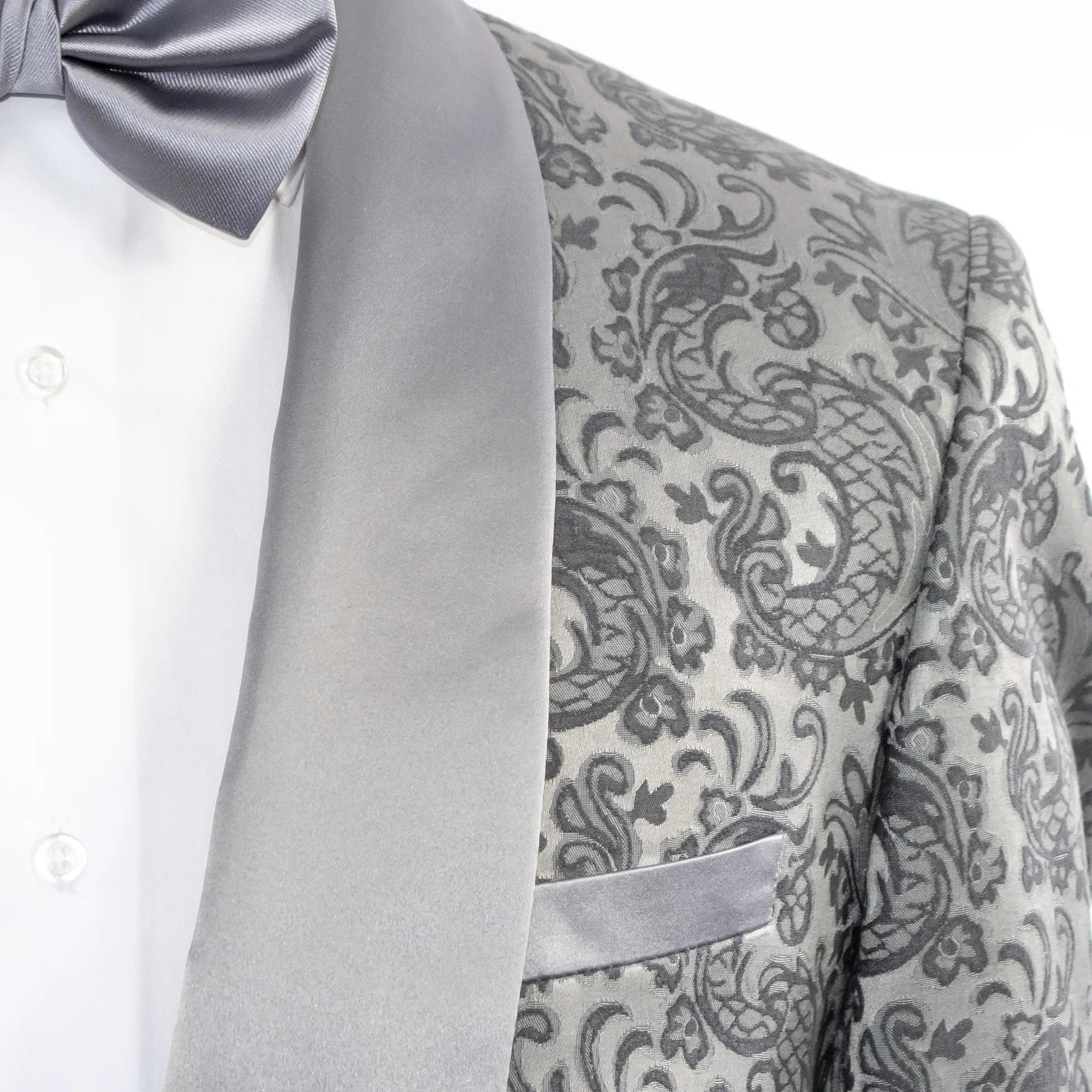 Men's Dark Silver Paisley 3-Piece Tuxedo