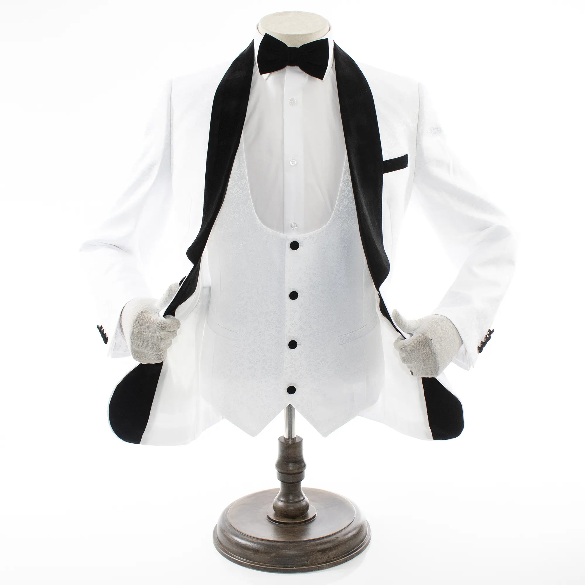 Men's White Slim-Fit 3-Piece Velvet Tuxedo