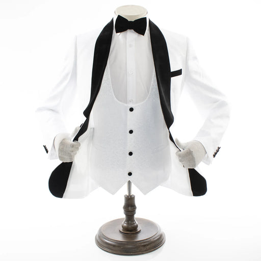 Men's White Slim-Fit 3-Piece Velvet Tuxedo
