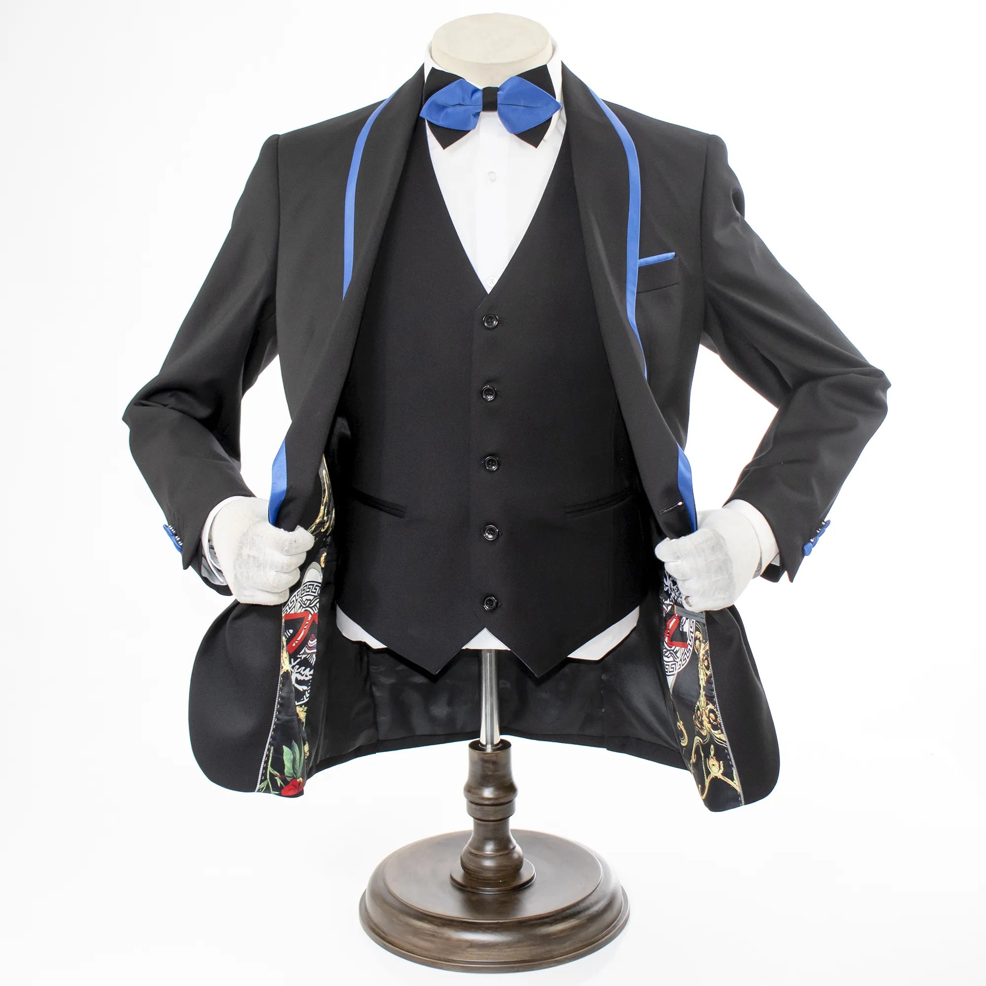 Royal Trim on Black Stretch 3-Piece Slim-Fit Tuxedo