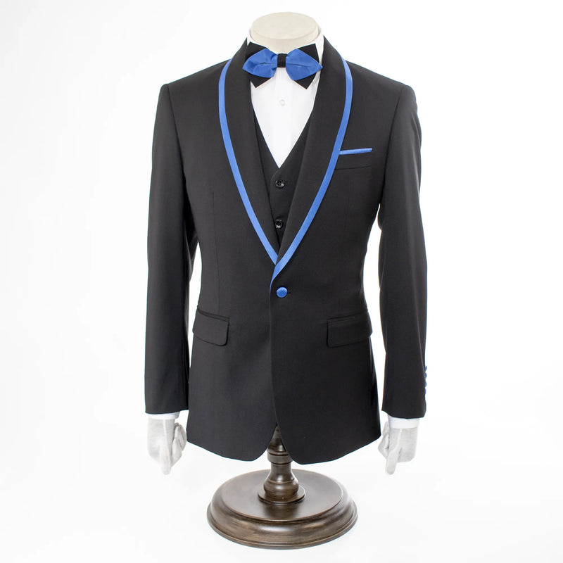 Royal Trim on Black Stretch 3-Piece Slim-Fit Tuxedo