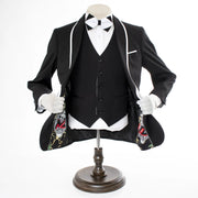 White Trim on Black Stretch 3-Piece Slim-Fit Tuxedo