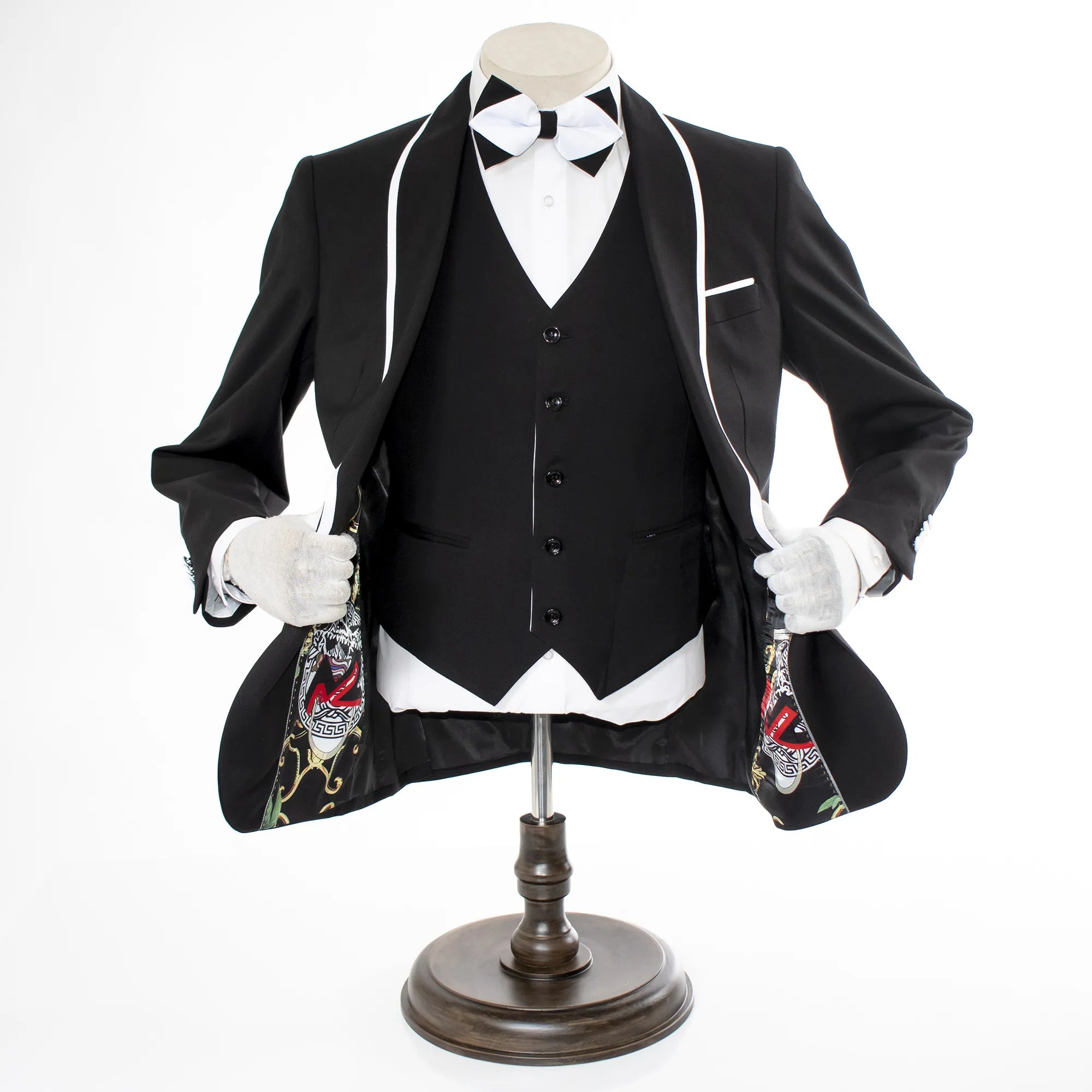 White Trim on Black Stretch 3-Piece Slim-Fit Tuxedo