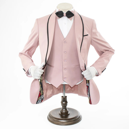 Black Trim on Rose Gold Stretch 3-Piece Slim-Fit Tuxedo