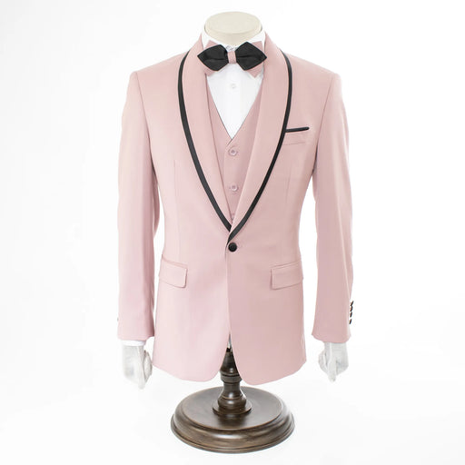 Black Trim on Rose Gold Stretch 3-Piece Slim-Fit Tuxedo
