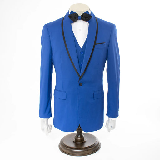 Black Trim on Royal Blue Stretch 3-Piece Slim-Fit Tuxedo
