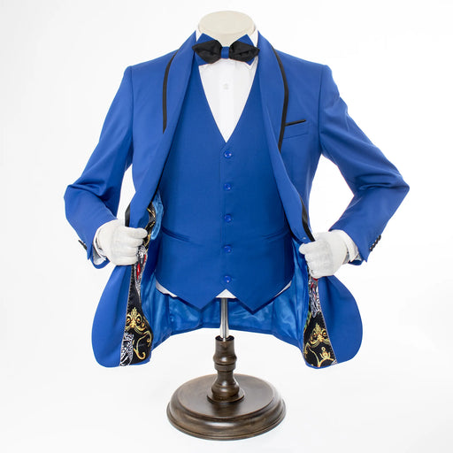 Black Trim on Royal Blue Stretch 3-Piece Slim-Fit Tuxedo