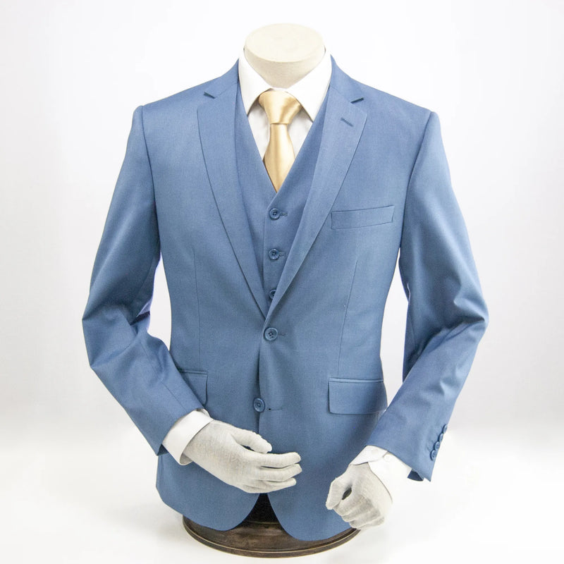 Steel Blue Designer 3-Piece Slim-Fit Wool Suit