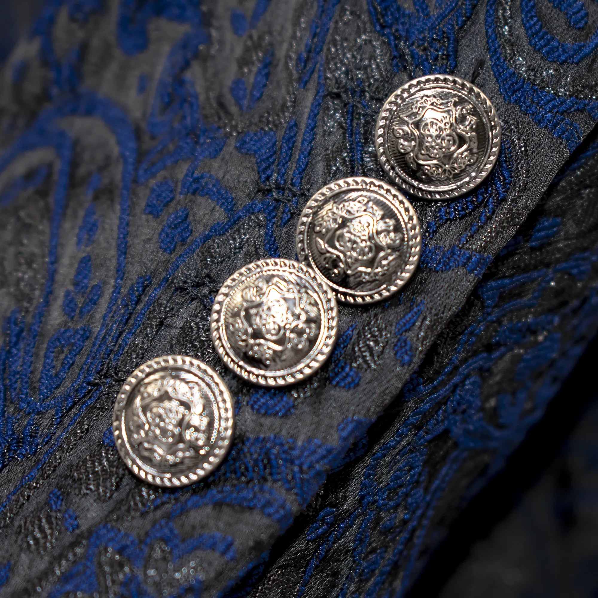 Men's Dark Blue And Black Western Damask Slim-Fit Tuxedo With Necktie