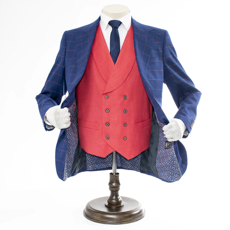 Sapphire Windowpane Check 3-Piece Tailored-Fit Suit