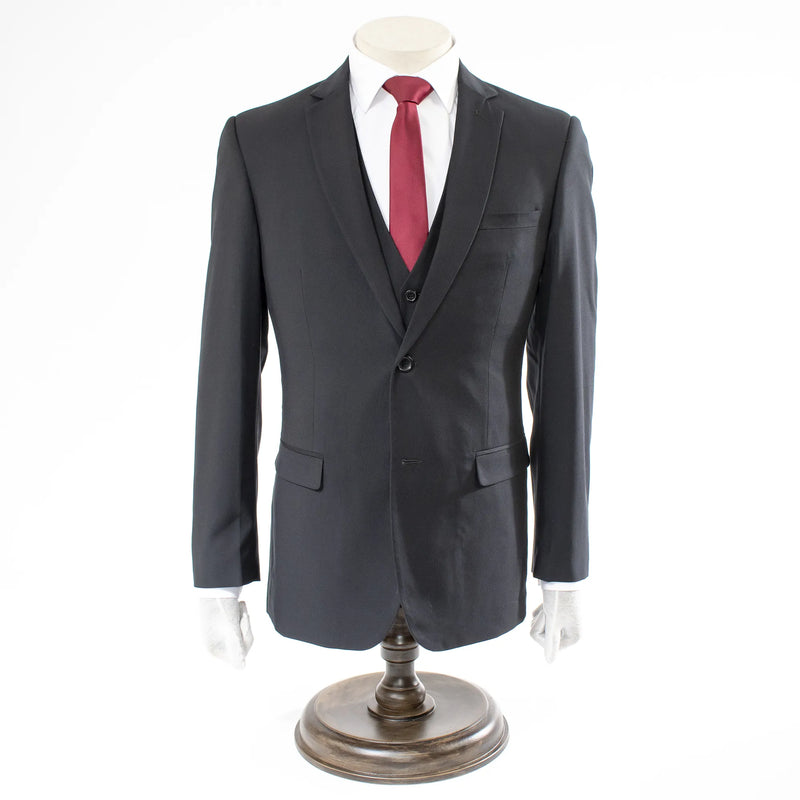 Black 3-Piece Slim-Fit Notch Lapel Suit