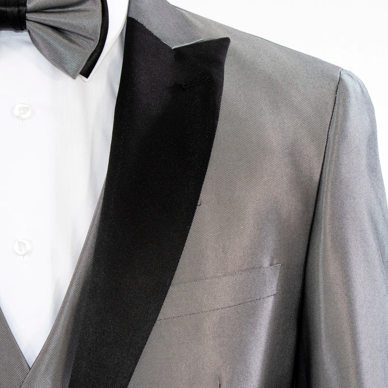 Men's Silver Sharkskin 3-Piece Tuxedo Lapel