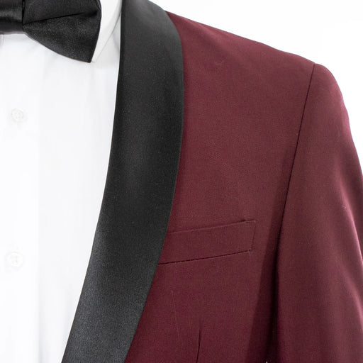 Men's Burgundy Slim-Fit Tuxedo With Satin Shawl Lapels