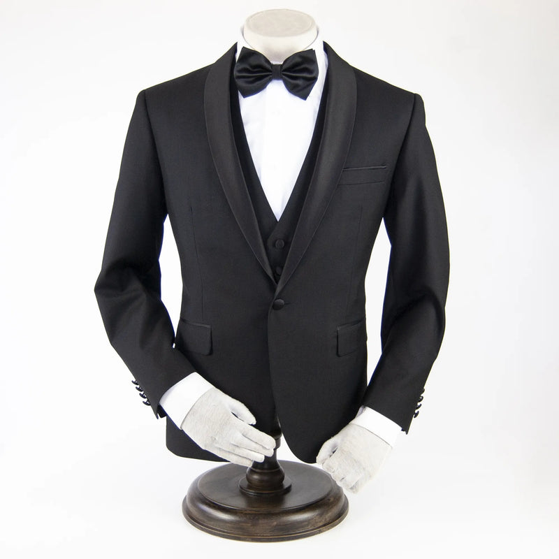 Black 3-Piece Tailored-Fit Tuxedo with Shawl Lapel