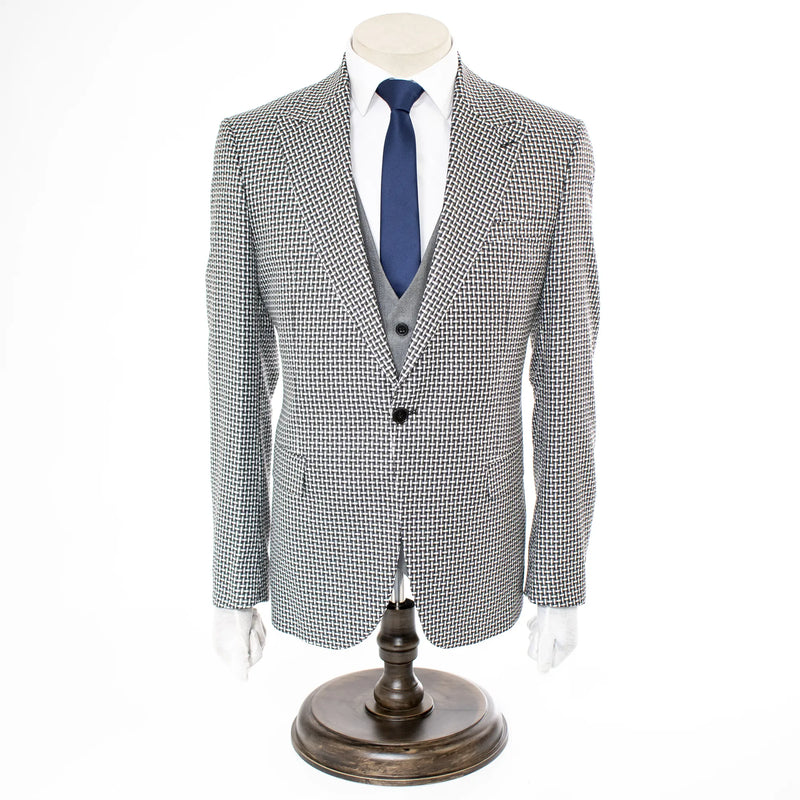 Black Weave Pattern 3-Piece Tailored-Fit Suit