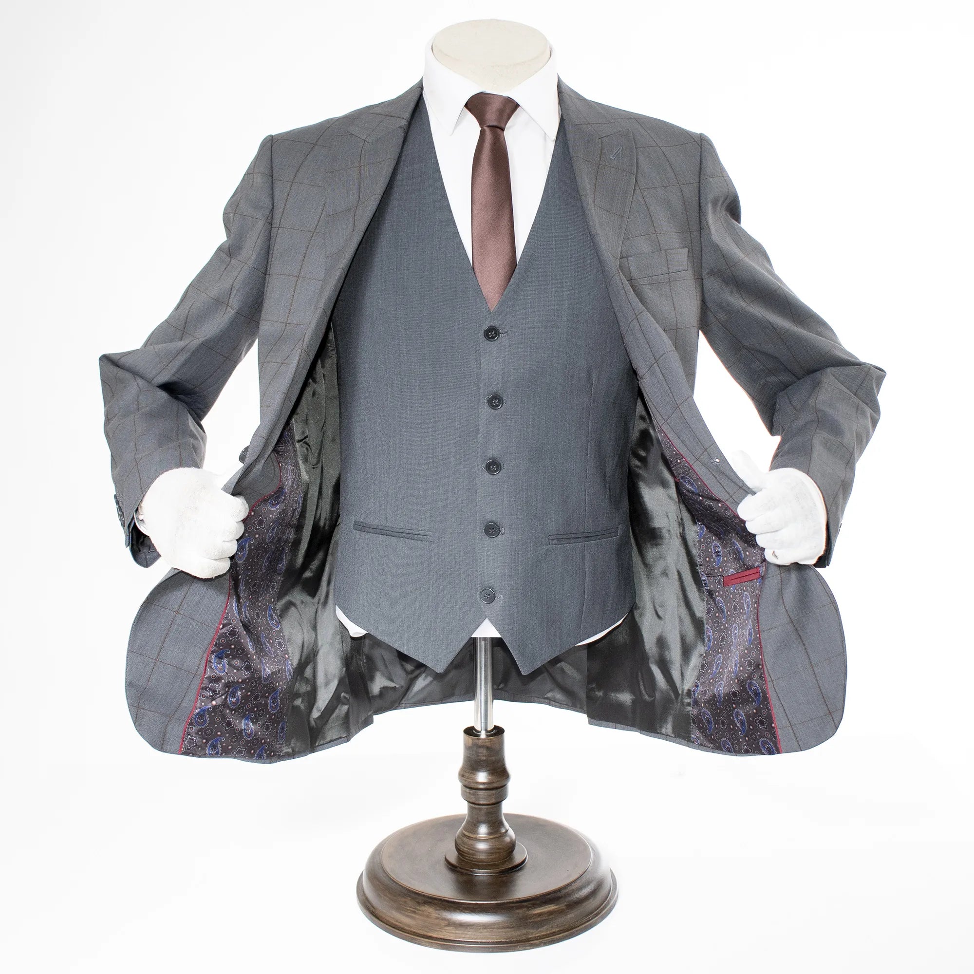 Charcoal Gray Windowpane Plaid 3-Piece Slim-Fit Suit