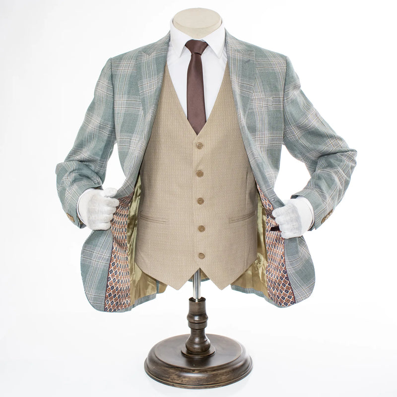 Sage Plaid 3-Piece Slim-Fit Suit