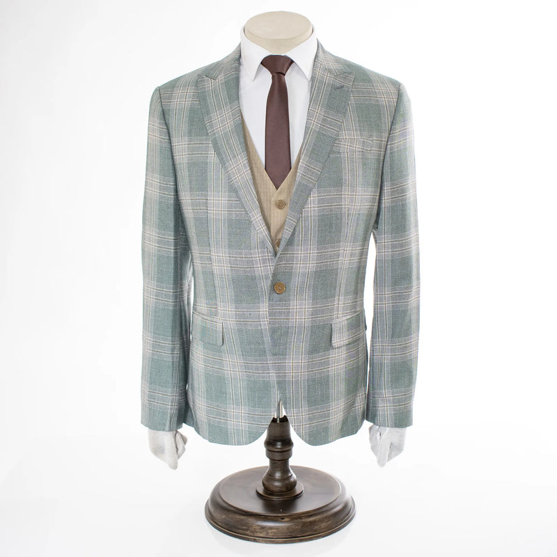 Sage Plaid 3-Piece Slim-Fit Suit