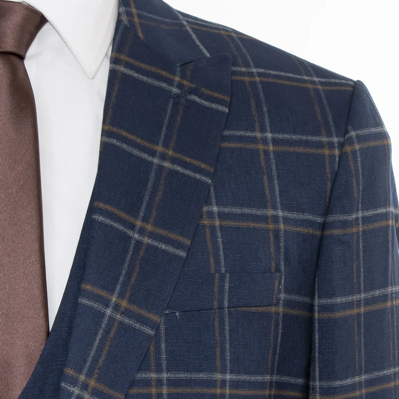 Navy Windowpane Plaid 3-Piece Slim-Fit Suit