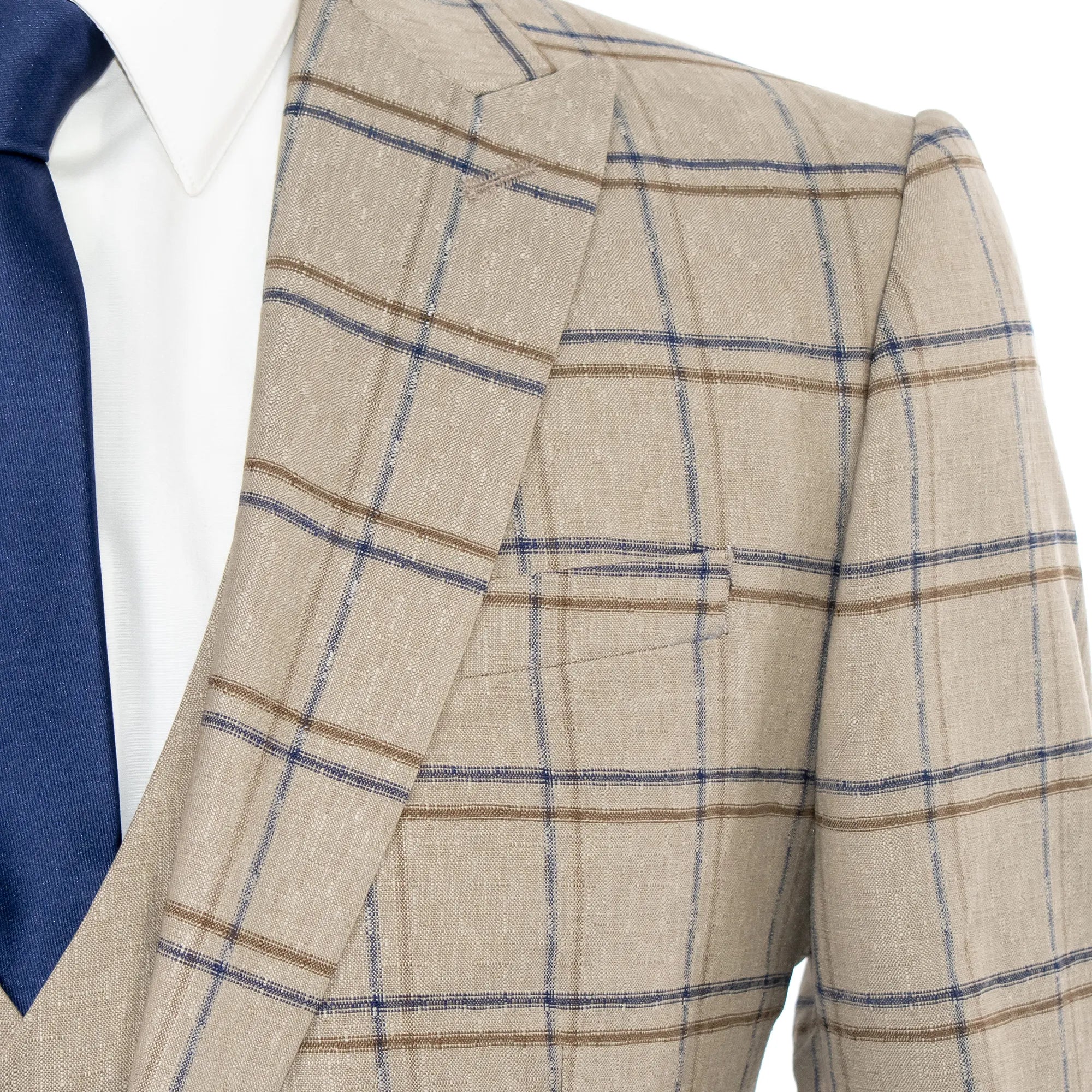 Tan Windowpane Plaid 3-Piece Slim-Fit Suit