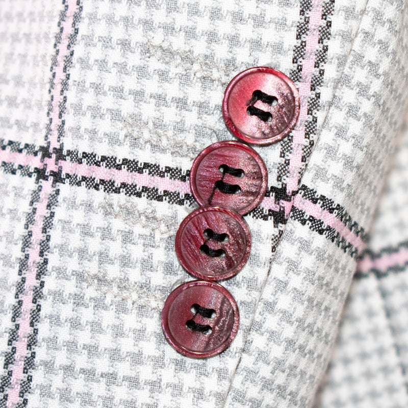 Men's Gray And Pink Windowpane Plaid 3-Piece Tailored-Fit Suit