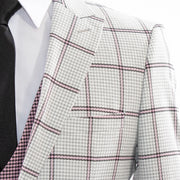 Men's Gray And Pink Windowpane Plaid 3-Piece Tailored-Fit Suit