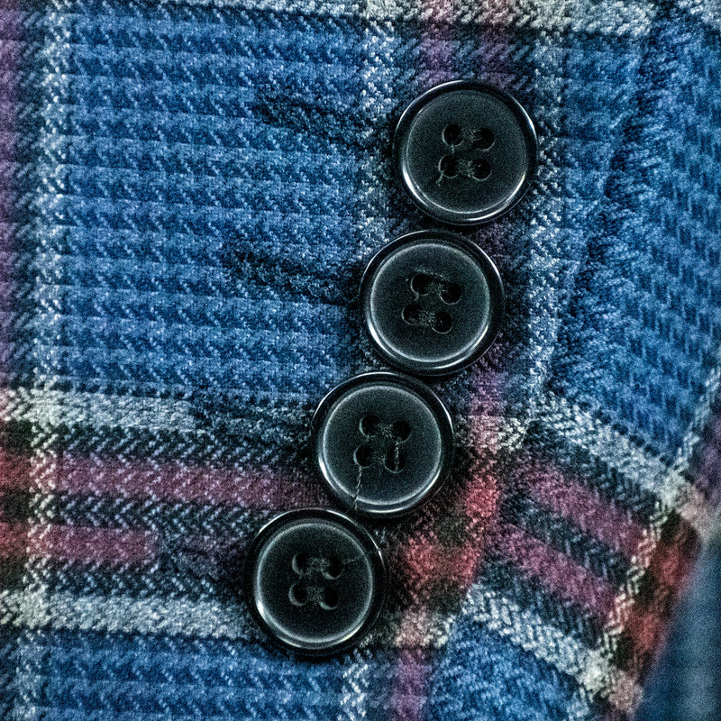 Blue and Burgundy Plaid 3-Piece Tailored-Fit Suit