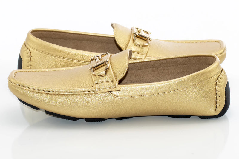 Gold Leather With Horsebit Driver Loafer