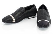 Black Glitter Loafer - Metal Accented Cap-Toe, Outsole