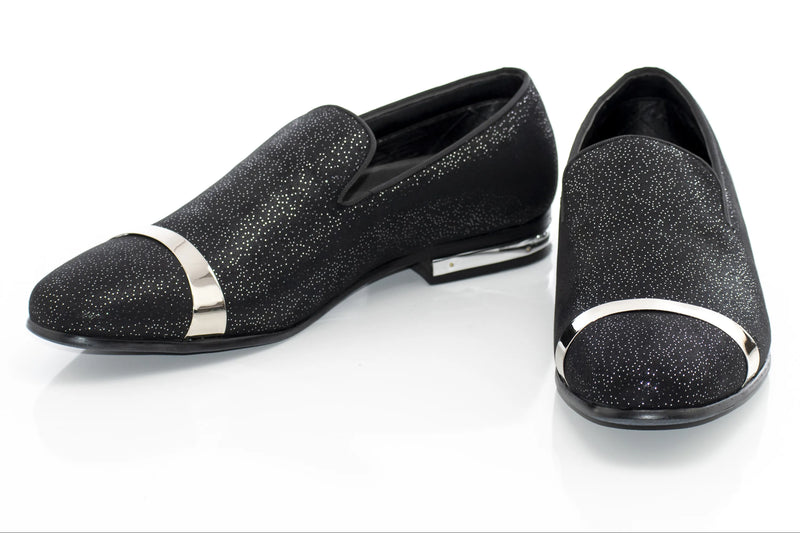 Black Glitter Loafer - Metal Accented Cap-Toe, Outsole