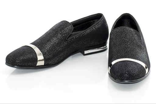 Black Glitter Loafer - Metal Accented Cap-Toe, Outsole