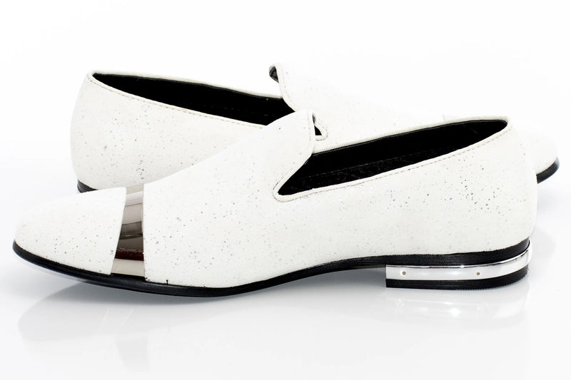 White Glitter Smoking Loafer with Metal Accents