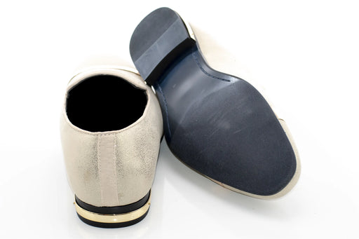 Men's White And Gold Glittered Loafer With Metal Band Cap Toe