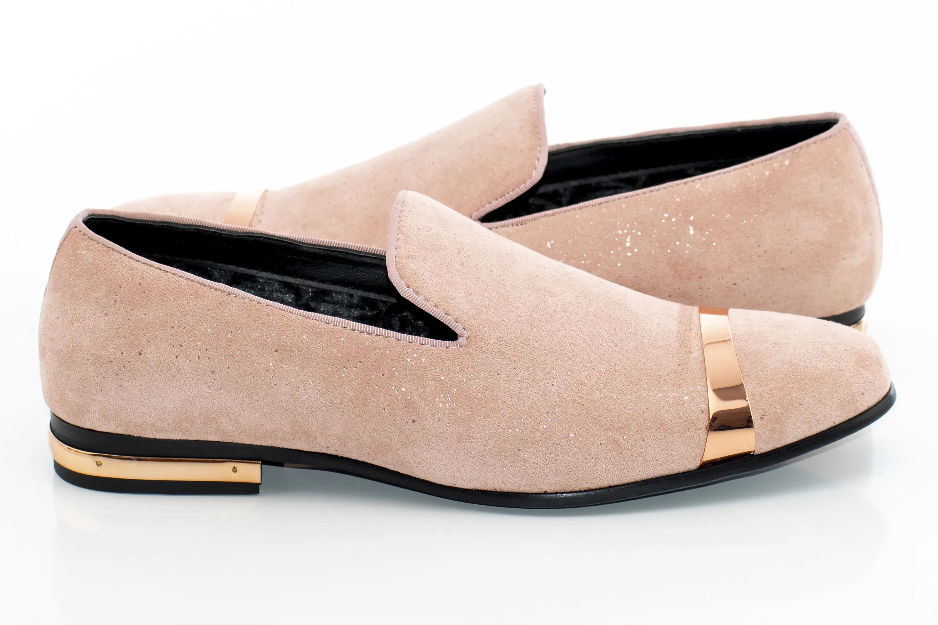 Rose Gold Glitter Smoking Loafer - Quarter, Metal Accented Heel