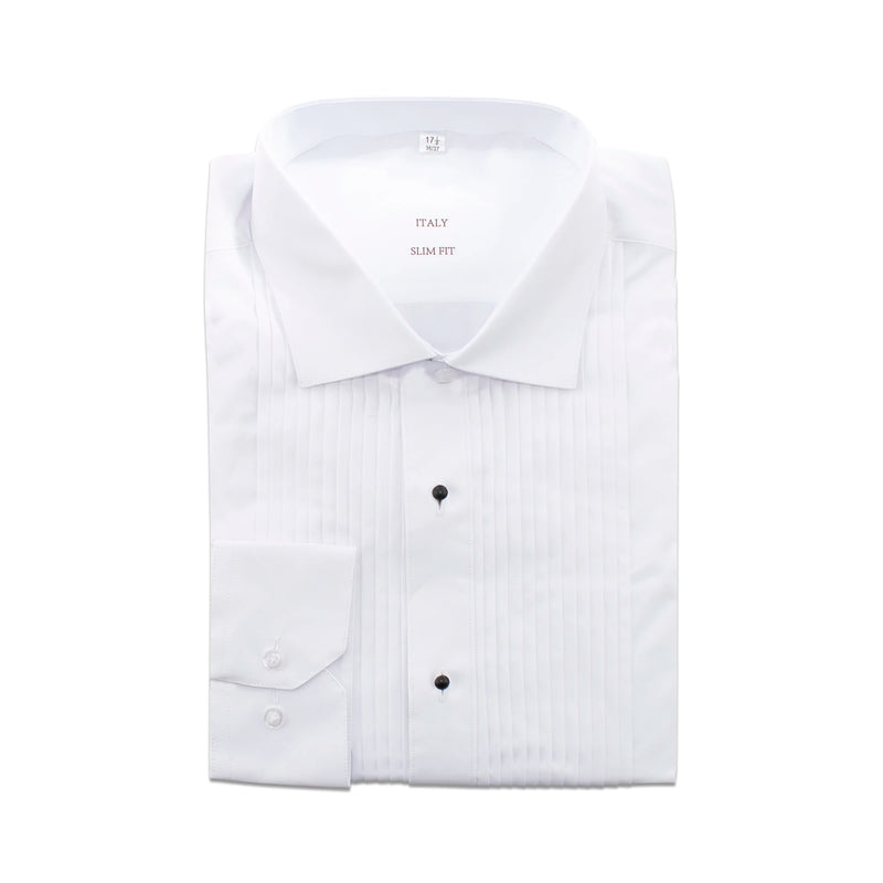 White Slim-Fit Tuxedo Dress Shirt With Standard Collar