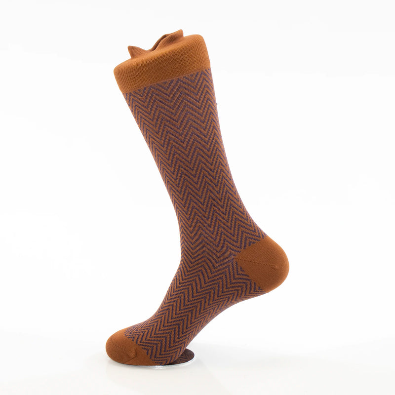 Men's Coffee Chevron Pattern Dress Socks