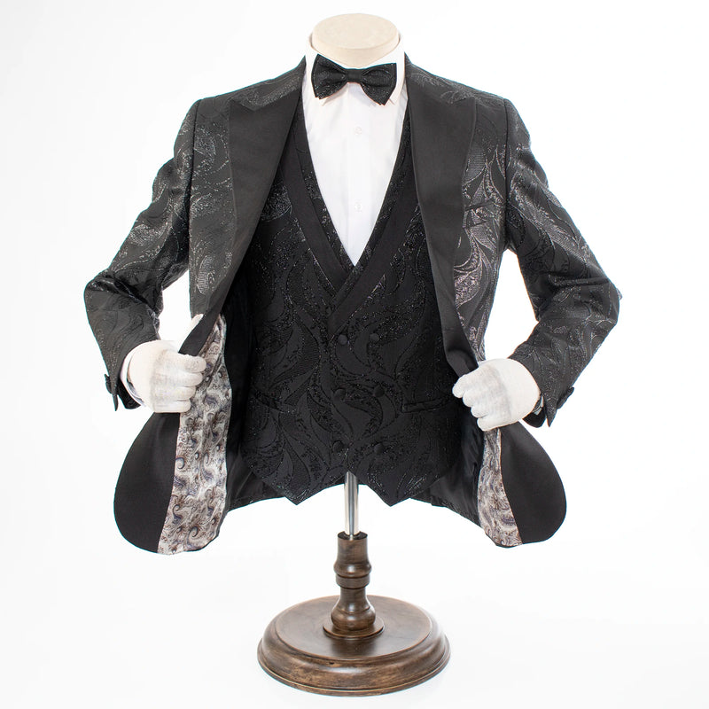 Men's Black Paisley 3-Piece Tuxedo