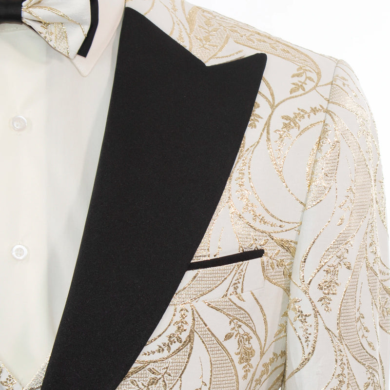 Men's Gold Paisley 3-Piece Tuxedo Peak Lapel