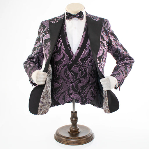 Men's Eggplant Purple Damask 3-Piece Tuxedo