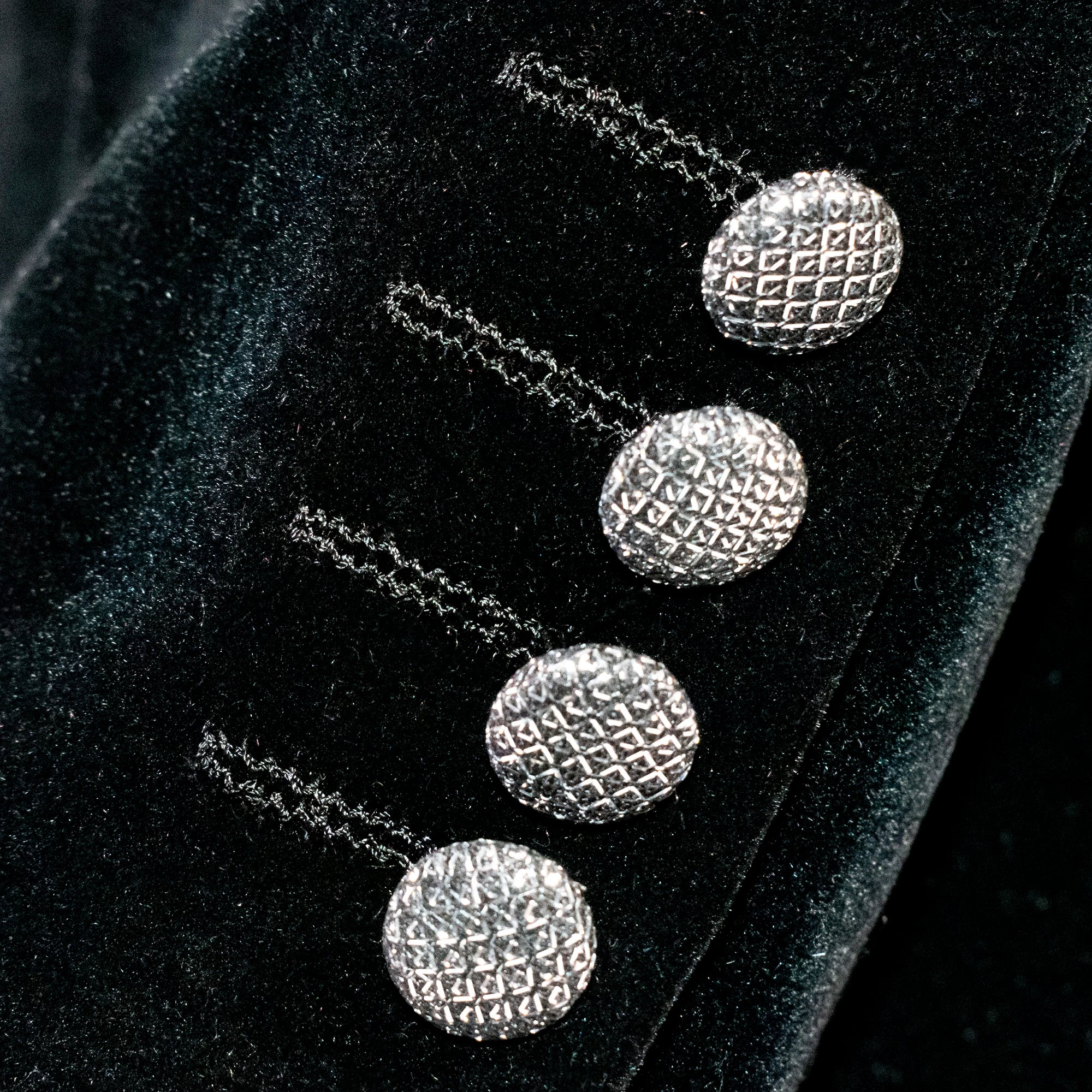 Black Velvet Regular-Fit Jacket with Silver Peak Lapel