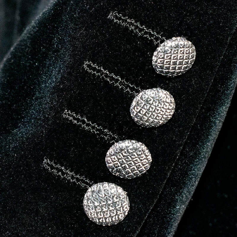 Black Velvet Regular-Fit Jacket with Silver Peak Lapel