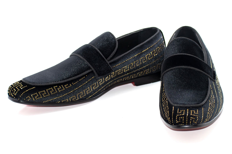 Black And Gold Greek Key Venetian Loafer
