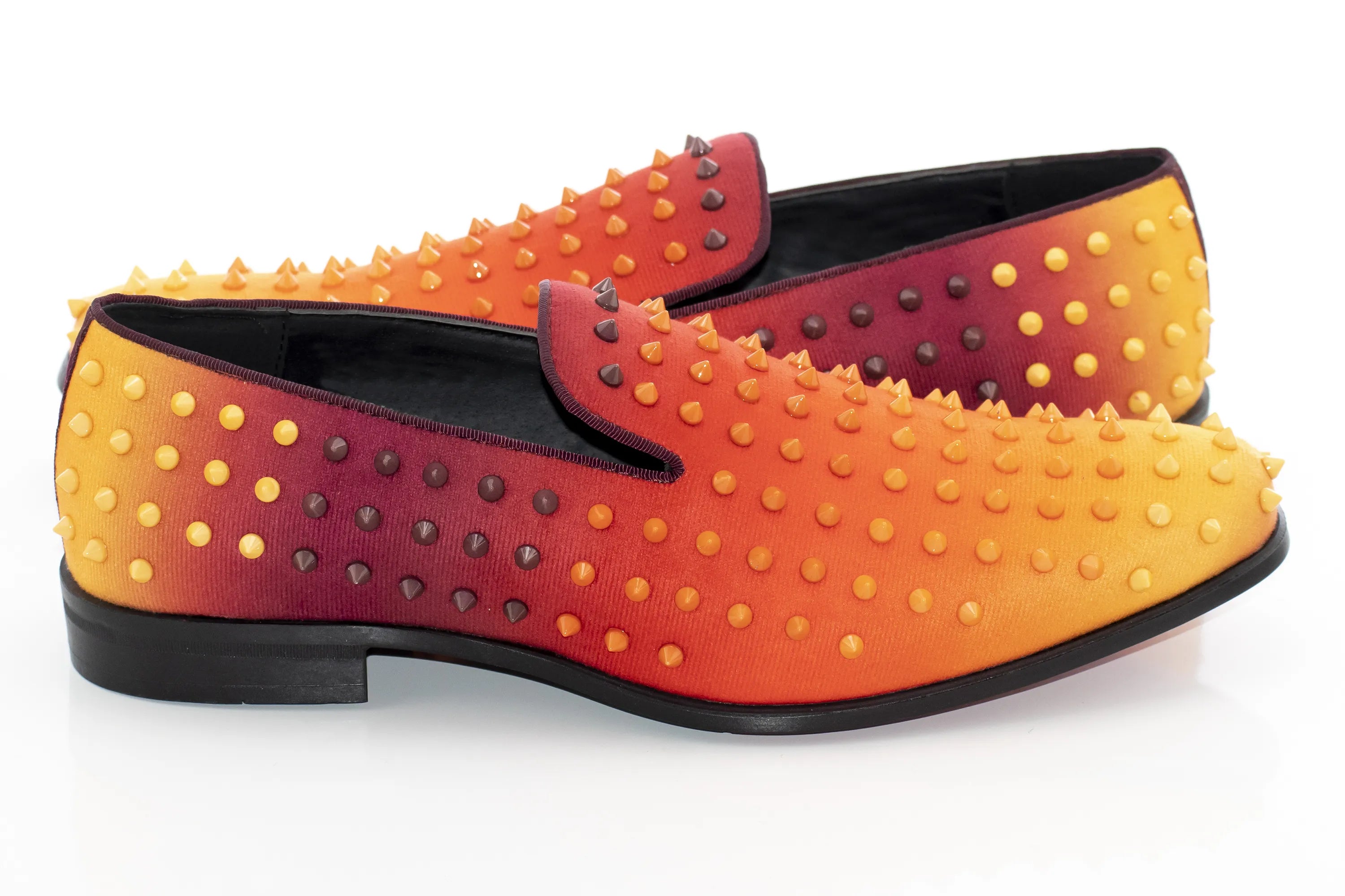 Men's Red And Orange Spiked Loafer Quarter, Heel